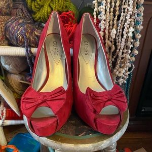 Guess red platform heel